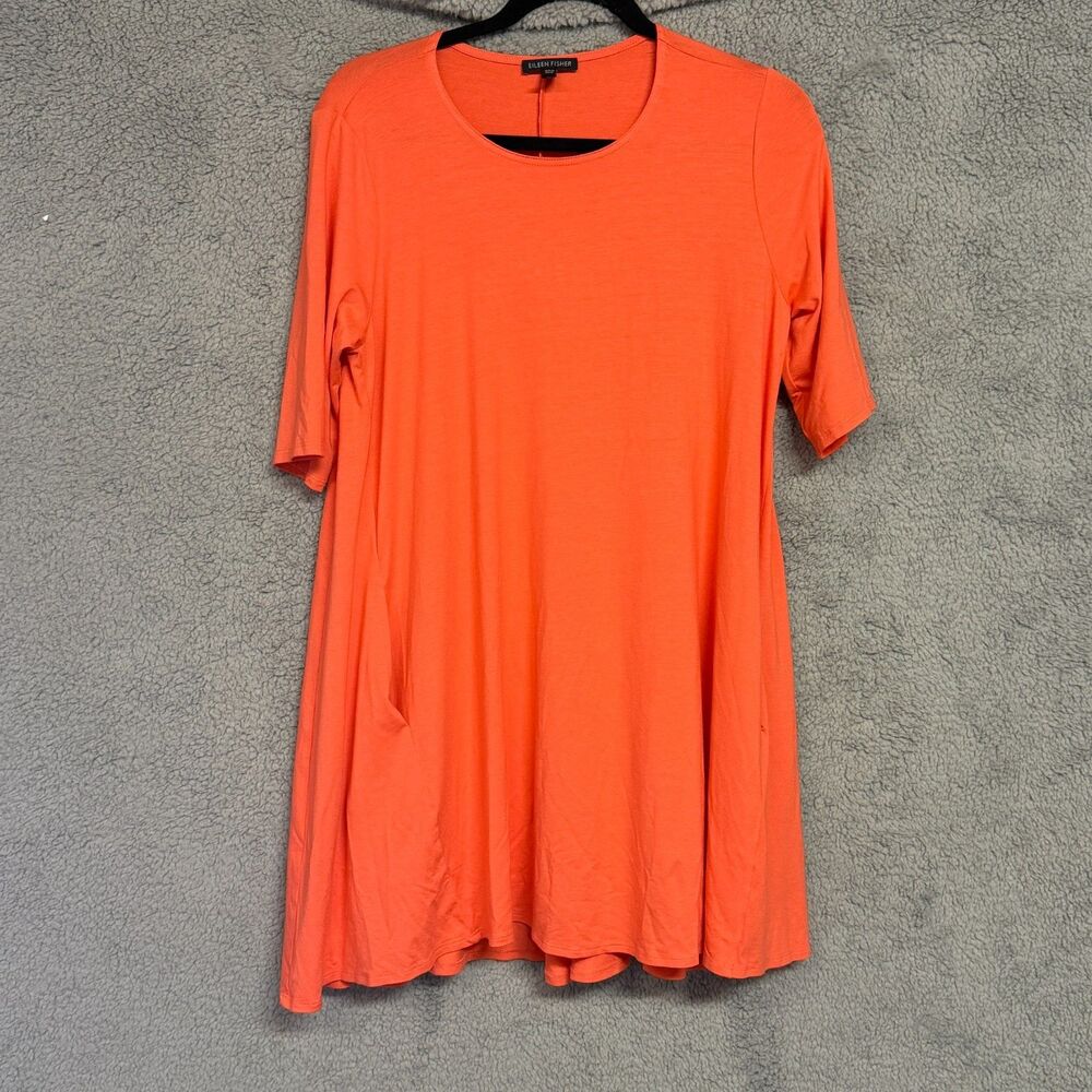 EILEEN FISHER‎ Dress Medium Orange Tunic Shift Stretch Viscose Jersey Round Neck